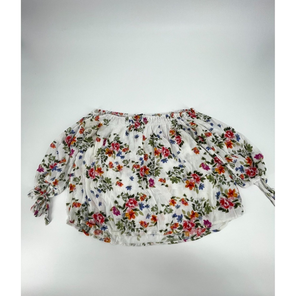 One Clothing Blouse Womens Large White Floral 100% Rayon Off The Shoulder Boho